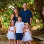 family posing in tropical forest